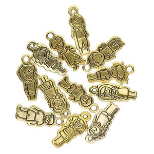 Charm, antique gold-finished "pewter" (zinc-based alloy), 26x13.5mm assorted double-sided boy and double-sided girl. Sold per pkg of 12.