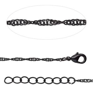Chain 1pkg1 Singapore, 1mm / lobster claw clasp, black-finished brass 18 inch