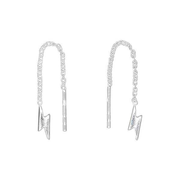 Ear thread, Create Compliments®, sterling silver, 38mm with 9x3.5mm lightning bolt. Sold per pair. image number 0