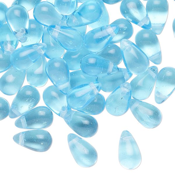 Bead, Czech pressed glass, translucent sky blue, 10x6mm top-drilled teardrop. Sold per 1-ounce pkg, approximately 80 beads. image number 0