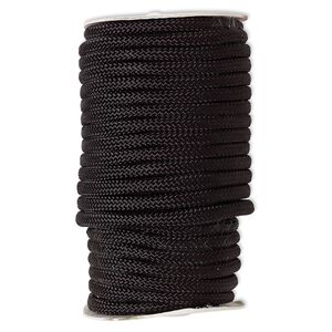 Cord, nylon, black, 8mm braided. Sold per 60-foot spool.