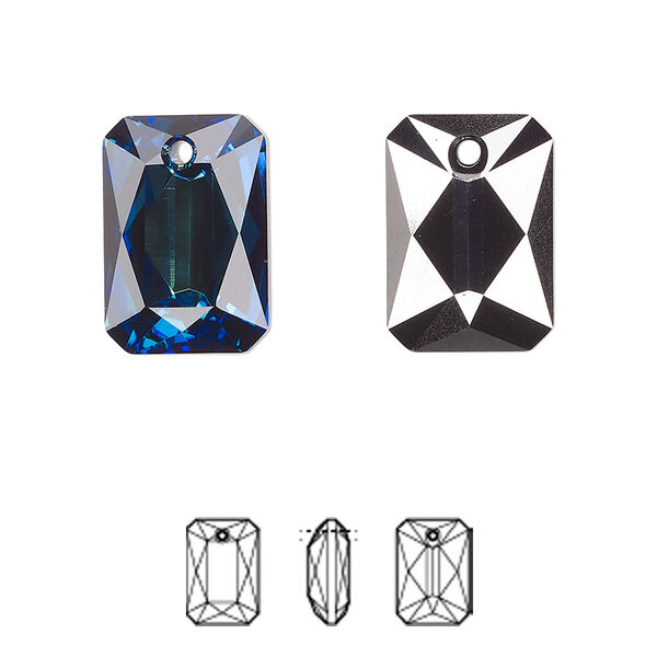 Drop 1pk crystal Bermuda blue P, Crystal Passions® 16x11.5mm pendant emerald cut 6435 image number 0
