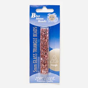 Seed bead, glass, pkg/13g, 5mm triangle, translucent pink color-lined clear.