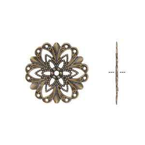 Component, antique brass-plated brass, 21x21mm fancy round with cutout star design. Sold per pkg of 10.