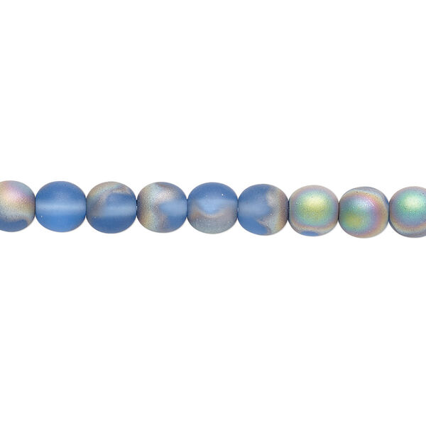 Bead, Czech glass druk, frosted translucent iris blue, 6mm round. Sold per 15-1/2" to 16" strand. image number 0