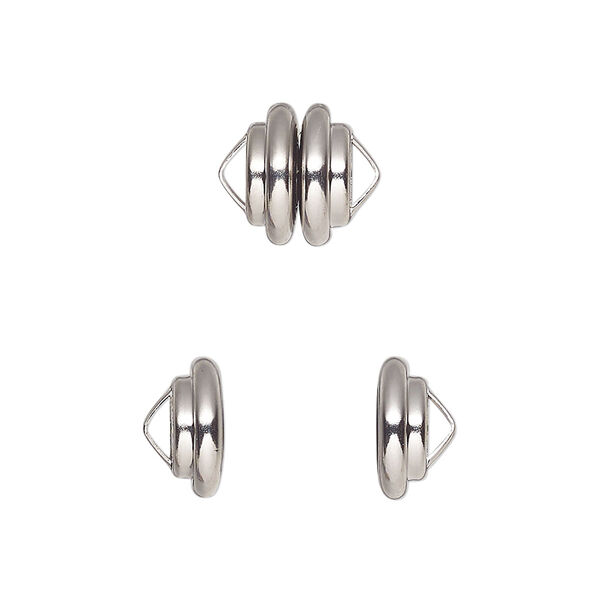 Clasp, Mag-Lok®, magnetic, rhodium-plated brass, 10.8x7.7mm ribbed rondelle. Sold individually. image number 0
