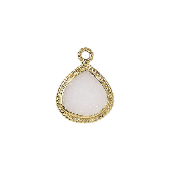 Drop, druzy agate (natural) and gold-plated sterling silver, 16x16mm-18x17mm hand-cut single-sided teardrop with twisted wire design. Sold individually. image number 0