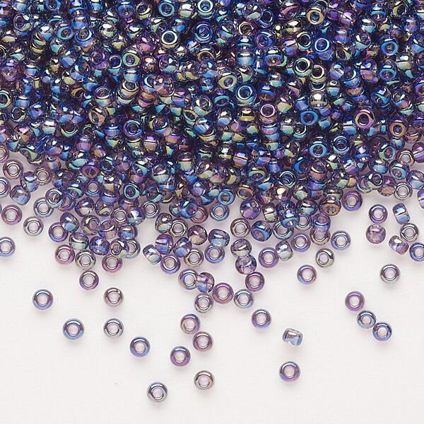 Seed bead, Dyna-Mites™, glass, pkg/40g, #11 round, translucent rainbow purple, (11R 11/0 RR). image number 0