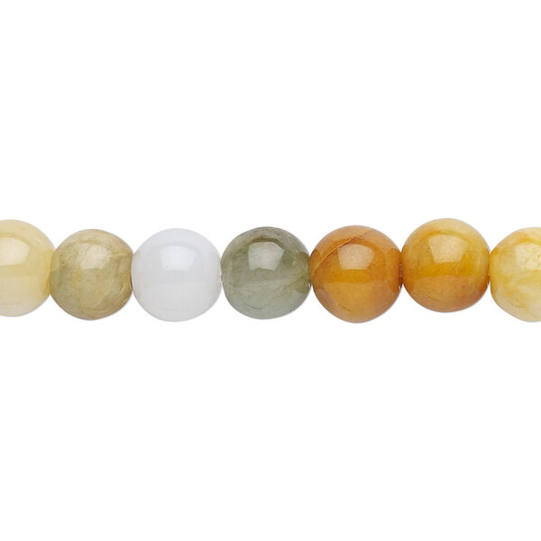 Bead, jadeite (natural / dyed), multicolored, 8mm round with 0.5-1.5mm hole, C grade, Mohs hardness 6-1/2 to 7. Sold per 15-1/2" to 16" strand. image number 0