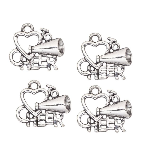 Charm, antique silver-finished "pewter" (zinc-based alloy), 23x12mm single-sided cheerleader. Sold per pkg of 4. image number 0