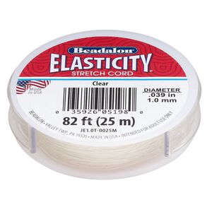 Cord, Beadalon® ELASTICITY®, elastic rubber, pkg/25m, 1.0mm diameter, clear.