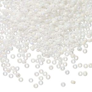 Seed bead, Miyuki, glass, pkg/250g, #11 rocaille, opaque rainbow chalk white, (RR-471).