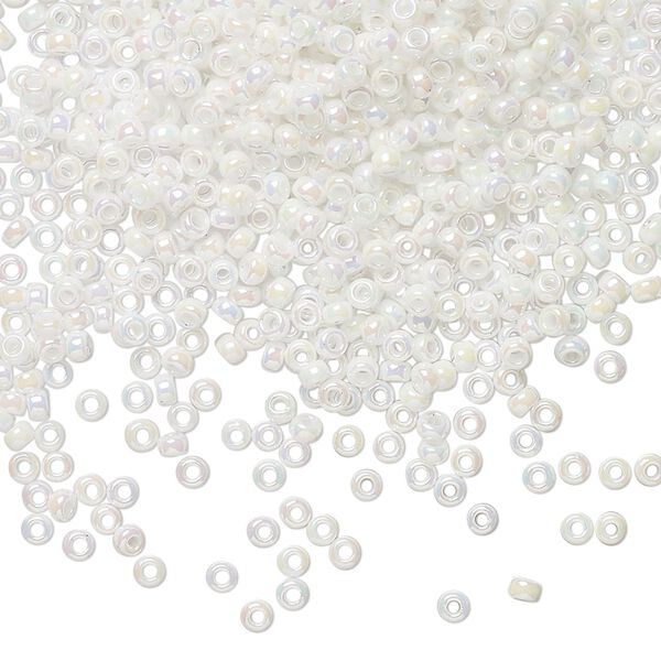 Seed bead, Miyuki, glass, pkg/250g, #11 rocaille, opaque rainbow chalk white, (RR-471). image number 0