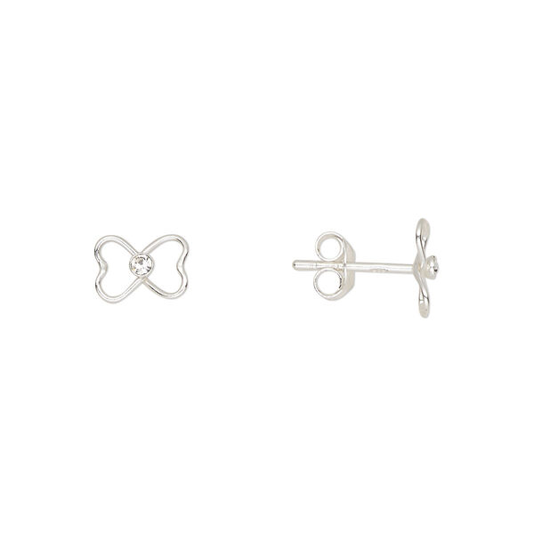 Earstud sterling silver / Preciosa crystal 1pkg2, 8x5.5mm open bow / earnuts included, Create Compliments® crystal clear 1 pair image number 0
