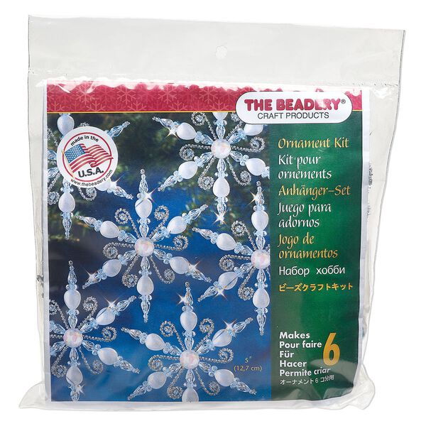 Ornament kit, The Beadery®, plastic, blue / iridescent clear / blue pearl, snowflakes (7448). Sold individually. image number 0