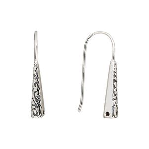 Ear wire fishhook 1pkg2 sterling silver, 25mm fancy design, 21 gauge antiqued 1 pair