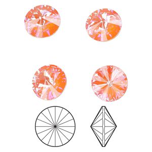 Chaton 4pk crystal orange glow DeLite, Crystal Passions® 12mm rivoli 1022