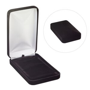 Necklace box, flocked velvet and satin, black and white, 7 x 4-1/4 x 1-5/8 inch rectangle. Sold individually.
