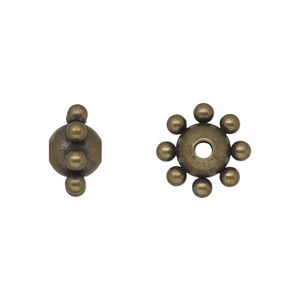 Bead, antiqued gold-plated steel, 13x8mm studded round. Sold per pkg of 10.
