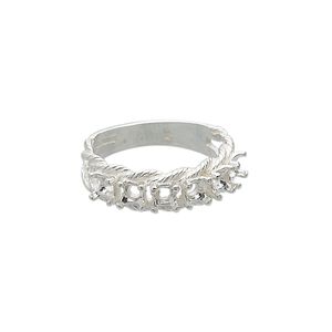 Ring, sterling silver, twisted band with (6) 3.5mm 4-prong round settings, size 7. Sold individually.