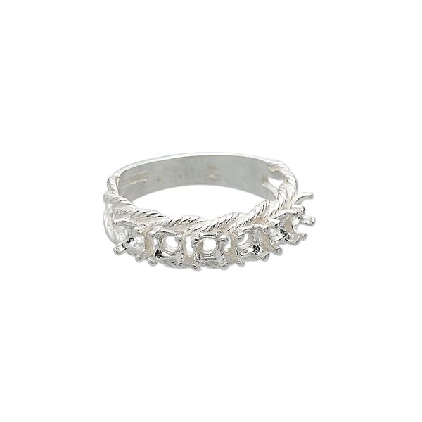 Ring, sterling silver, twisted band with (6) 3.5mm 4-prong round settings, size 7. Sold individually. image number 0