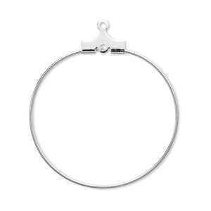 Beading hoop, silver-plated brass, 30mm round with loop. Sold per pkg of 10.