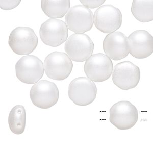 Bead, Preciosa Candy™, Czech pressed glass, opaque white pastel pearl, 8mm candy with (2) 0.8-0.9mm holes. Sold per pkg of 20.