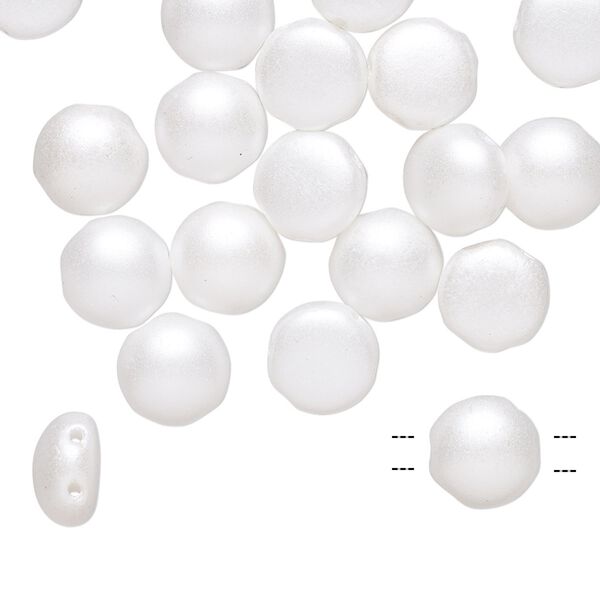 Bead, Preciosa Candy™, Czech pressed glass, opaque white pastel pearl, 8mm candy with (2) 0.8-0.9mm holes. Sold per pkg of 20. image number 0