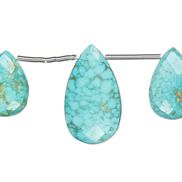 Imperial crown turquoise 1pkg5, hand-cut top-drilled faceted puffed teardrop bead natural C grade, 15x11mm-19x13mm / 20x13mm-25x14mm image number 0