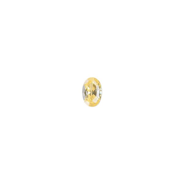 Gem, cubic zirconia, topaz gold, 6x4mm faceted oval, Mohs hardness 8-1/2. Sold per pkg of 2. image number 0