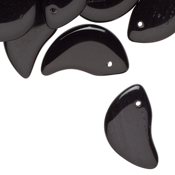 Bead, Czech glass, opaque black, 22x14mm top-drilled flat paisley. Sold per pkg of 40. image number 0