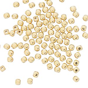 Bead, gold-plated brass, 3mm squared round. Sold per pkg of 100.