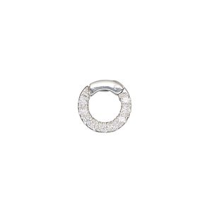 Clasp self-closing hook 1pkg1 sterling silver / cubic zirconia 11mm round, clear