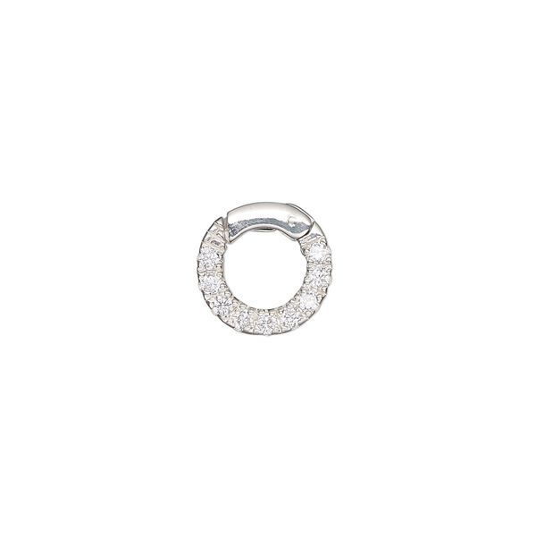 Clasp self-closing hook 1pkg1 sterling silver / cubic zirconia 11mm round, clear image number 0