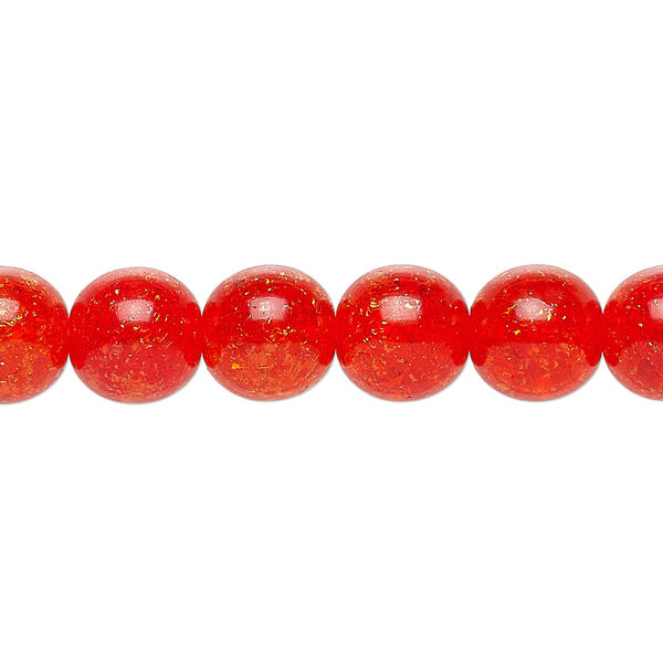 Bead, Czech crackle glass druk, translucent orange, 10mm round. Sold per 15-1/2" to 16" strand. image number 0