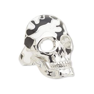 Ring, Avant-Garde Jewelry Collection, enamel and imitation rhodium-plated brass, black and white, 33x22mm skull, size 8-1/2. Sold individually.