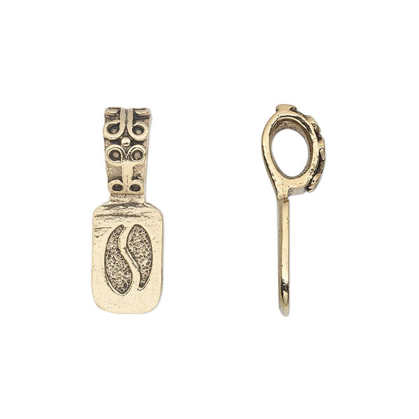 Bail, pewter (tin-based alloy), pkg/1, antique gold plate, 22x8mm with 12x8mm rectangle flat base and decorative design. image number 0