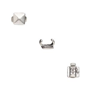 Component, JBB Findings, antique silver-plated brass, 6x6mm faceted square, 5x2mm inside diameter. Sold per pkg of 2.
