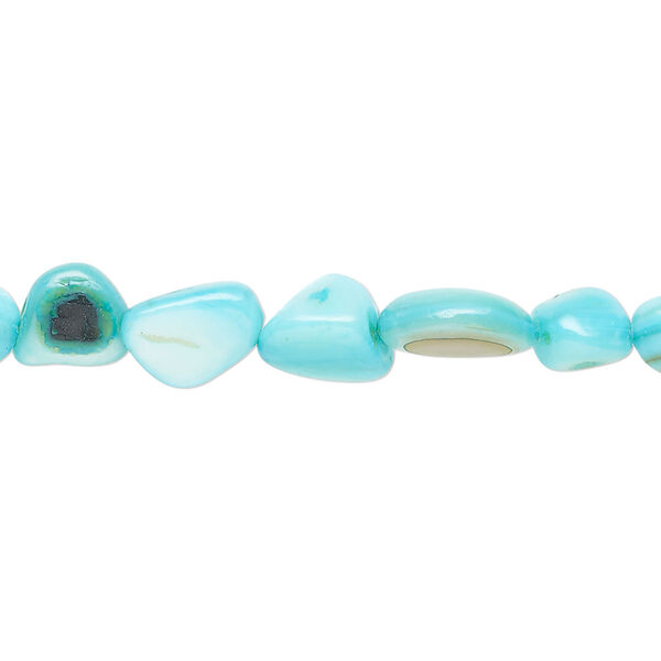 Bead, mother-of-pearl shell (dyed), pkg/30 inches, small to large pebble, sky blue. image number 0