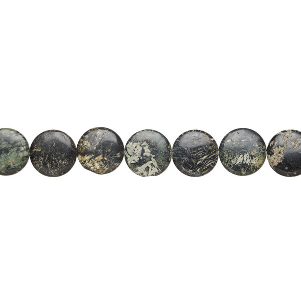Himalayan black tourmaline 1pkg1, puffed flat round bead natural, 15 inch 31mm image number 1