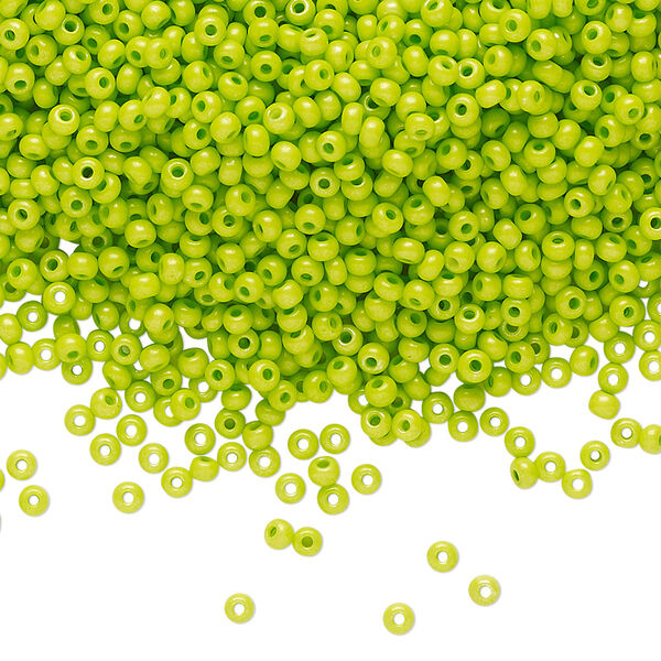 Seed bead, Preciosa Ornela Czech glass, pkg/50g, #11 rocaille, opaque terra intensive dyed lime green chalkwhite, (16A54). image number 0