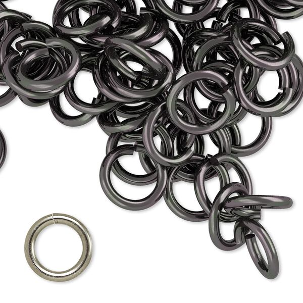 Jump ring, anodized aluminum, gunmetal, 10mm round, 6.8mm inside diameter, 14 gauge. Sold per pkg of 100. image number 0
