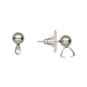 Earstud 1pkg10, 6mm ball / ice-pick bail / comfort clutch / 4mm grip length, stainless steel / plastic clear 5 pair