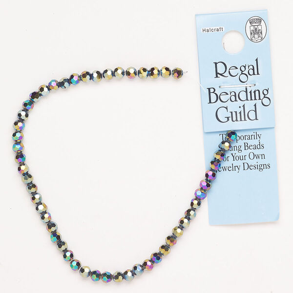Bead glass 1pk 4mm faceted round, opaque peacock iris 7 inch image number 0