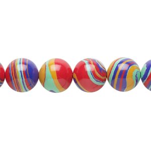 Bead, resin, multicolored, 10mm round with swirls. Sold per 15-1/2" to 16" strand.