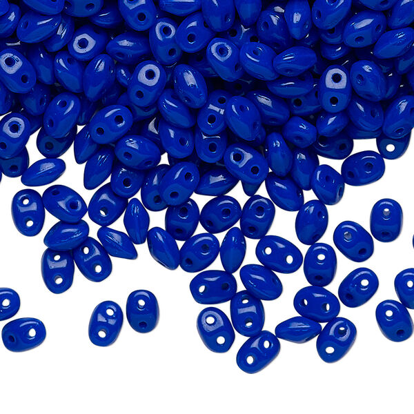 Bead, Preciosa Twin™, Pressed Twin, Czech pressed glass, cobalt, 5x2.5mm oval with 2 holes. Sold per 10-gram pkg. image number 0