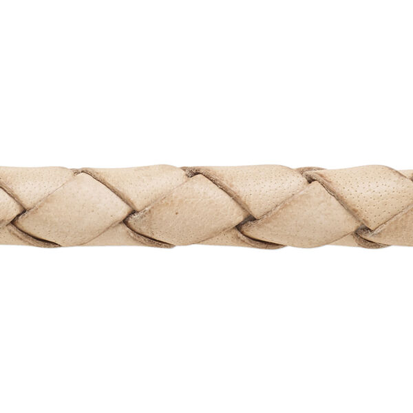 Bolo cord, leather, natural, 8-9mm braided round. Sold per 5-foot section. image number 0