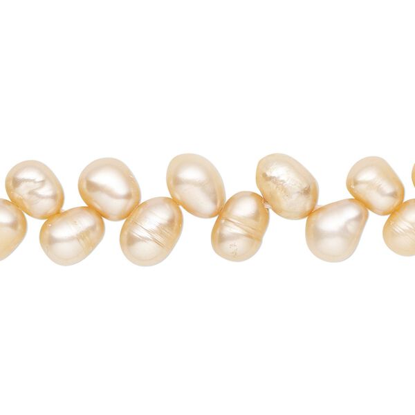 Pearl, cultured freshwater (natural), peach, 6x5mm-7x6mm herringbone-drilled rice with 0.4-0.6mm hole, C- grade, Mohs hardness 2-1/2 to 4. Sold per 14-inch strand. image number 0