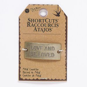 Focal, antique brass-finished "pewter" (zinc-based alloy), 45x20mm curved rectangle with "LOVE AND BE LOVED" and (2) 3.5mm holes. Sold individually.