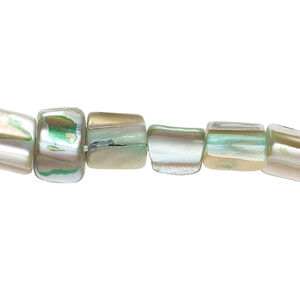 Mother-of-pearl shell 1pkg1, triangle tube bead 15 inch teal green 6x6mm-11x9mm